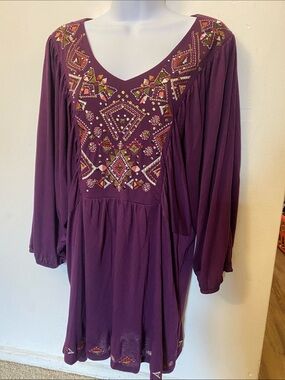 RXB Plum Embroidered Boho V-Neck Tunic